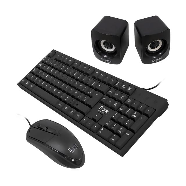 CASE Q-ONE C6016 ATX COMBO Parlante Teclado Muose 2USB 0.4mm PS-250W-Real Black