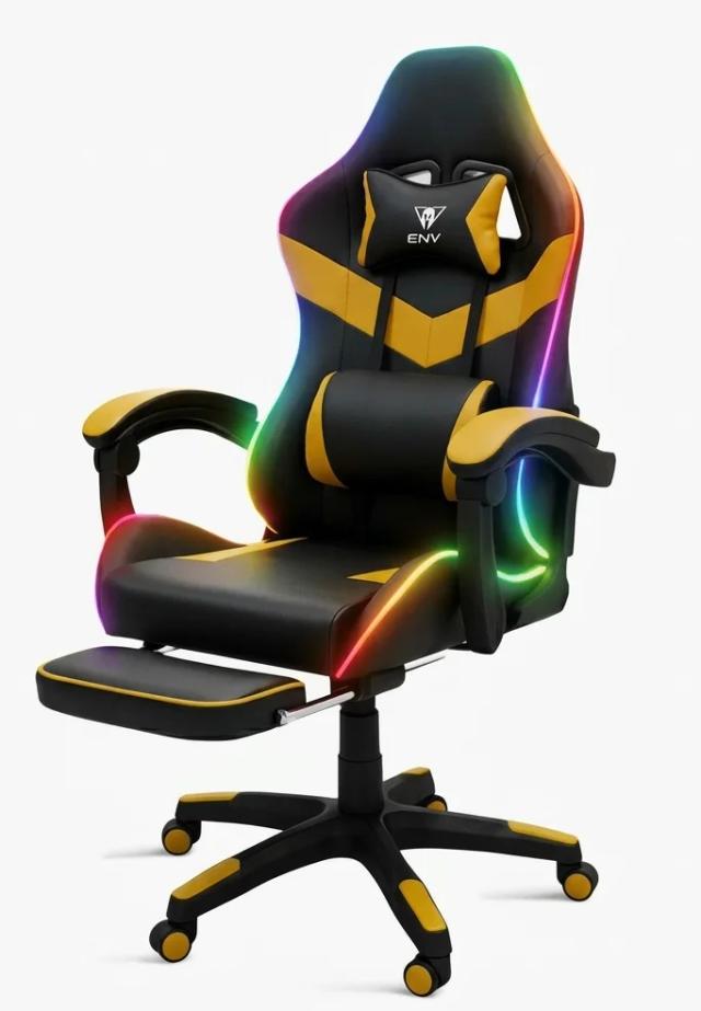 Silla Gamer ENV ThroneX Black/Red Iluminación RGB + Altavoces Almohada cabeza y zona lumbar Rotación 360° Reposapiés retráctil