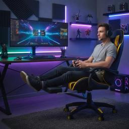 Silla Gamer ENV ThroneX Black/Red Iluminación RGB + Altavoces Almohada cabeza y zona lumbar Rotación 360° Reposapiés retráctil