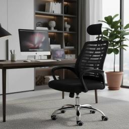 Silla de Oficina Ergonómica Apoya cabeza mesh Espaldar de malla Altura regulable Rotación 360°